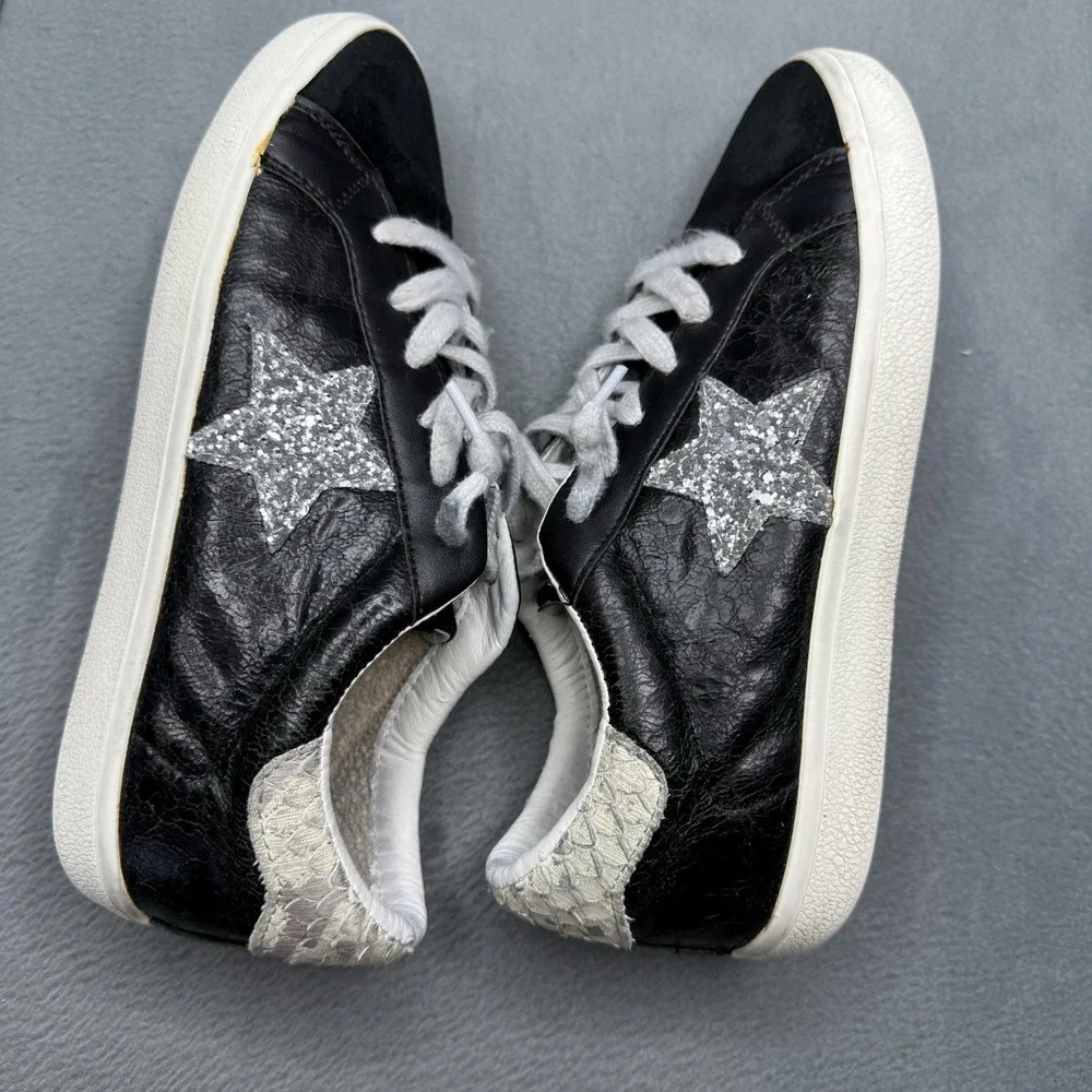 Vintage Havana Zefy Women's Size 9 Black Leather Silver Glitter Star Sneakers